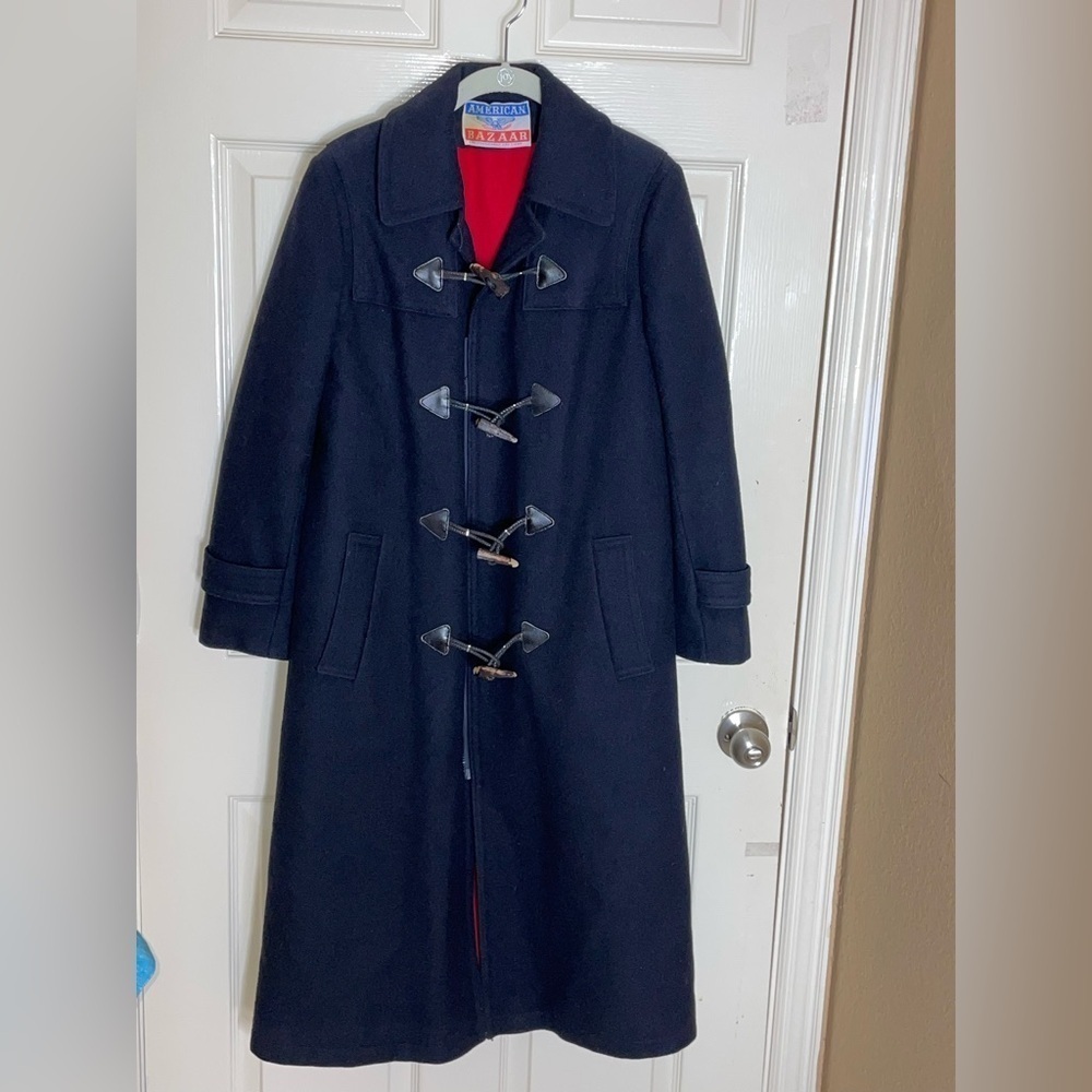 Vintage American Bizarre wool coat, blue wool duffle coat, overcoat Medium​​​​​​